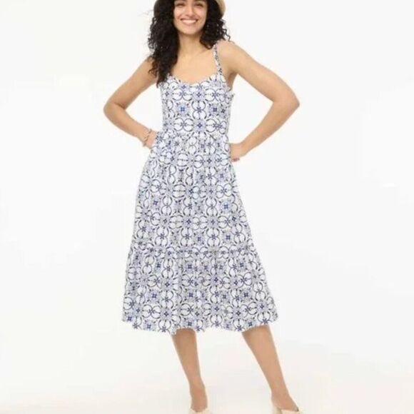 J. Crew factory blue and white Poplin corset midi dress NWT - Picture 7 of 13